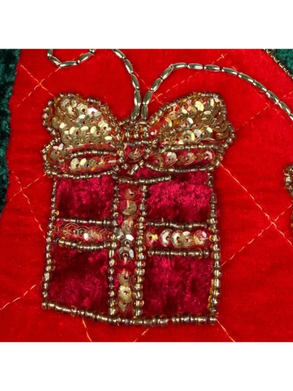 Vintage 3 crush Velvet Sequin Blue Red Green Christmas Tree Presents Pillows